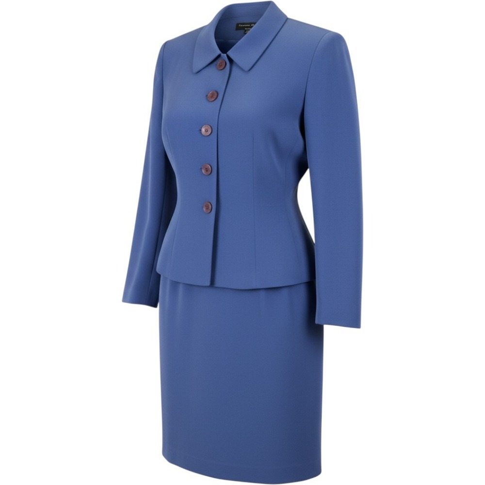 Preston & York Petites Blue Skirt Suit Set Size 10P Blazer Pencil Skirt